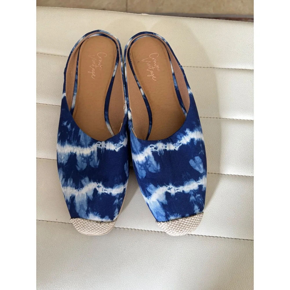 Crown Vintage Blue Tie‎ Dye Espadrille Mules Slip On Shoes Womens 9M